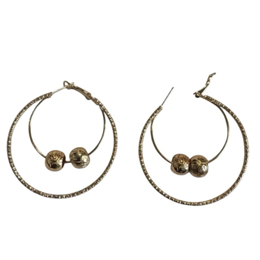 Gold Double Hoop Earrings with Beaded Accents